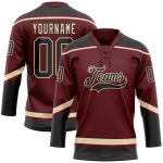 Personalized Burgundy Black Hockey Lace Neck Jersey for Cream City Fans Personalized Burgundy Black-City Cream Hockey Lace