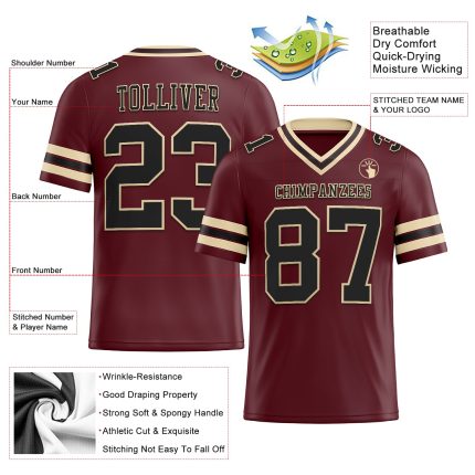 Personalized Burgundy Black City Cream Mesh Football Jersey for Men and Women Personalized Burgundy Black-City Cream Mesh
