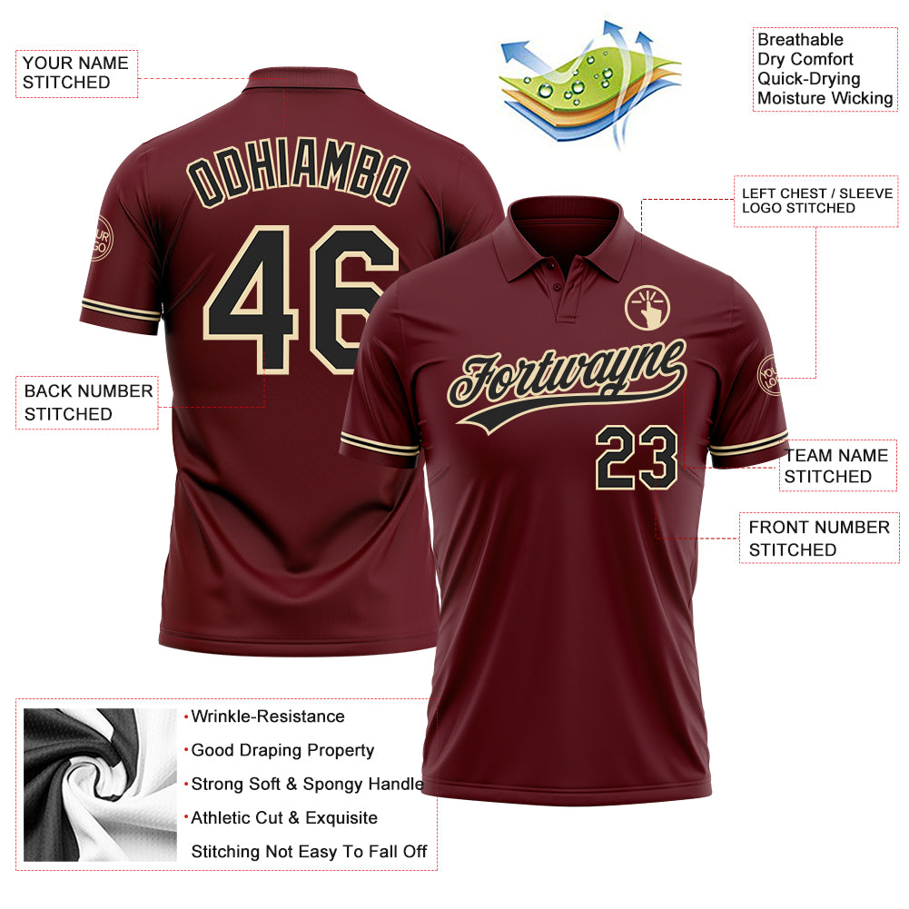 Personalized Burgundy Black-City Cream Performance Vapor Golf Polo Shirt Personalized Burgundy Black-City Cream Vapor Golf Polo Shirt for Performance Wear Personalized Burgundy Black-City Cream - Image 3
