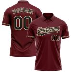 Custom Name and Number Performance Vapor Golf Polo Shirt - Personalized Burgundy Black-City Cream Personalized Burgundy Black-City