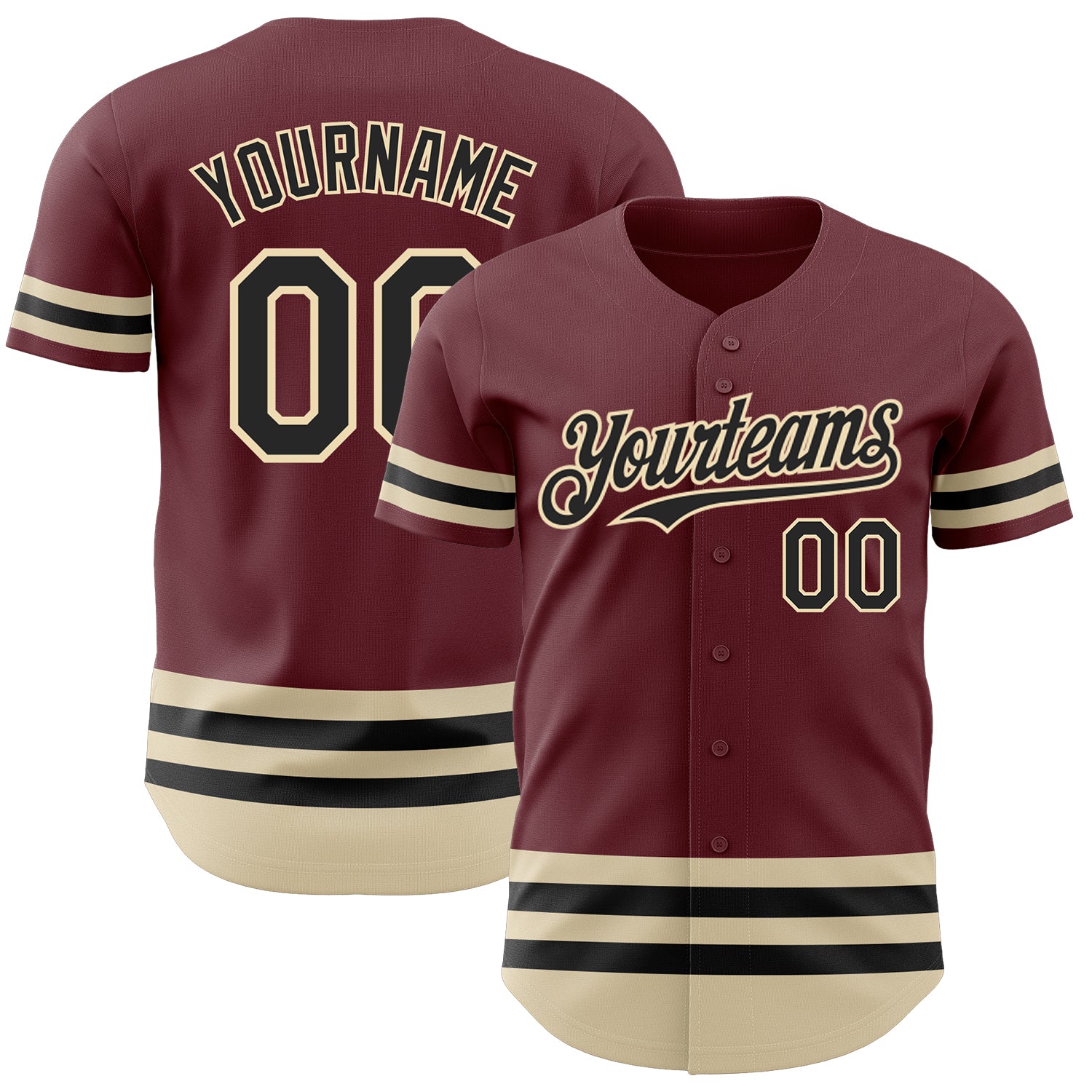 Custom Name and Number Baseball Jersey - Personalized Burgundy Black-Cream Authentic Team Gear Personalized Burgundy Black-Cream