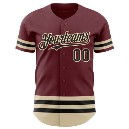 Custom Burgundy Black Cream Baseball Jersey for Men Women Personalized Burgundy Black-Cream Line Baseball Jersey