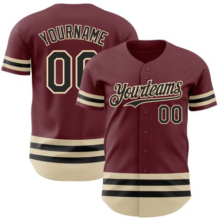 Custom Burgundy Black Cream Baseball Jersey for Men Women Personalized Burgundy Black-Cream Line Baseball Jersey