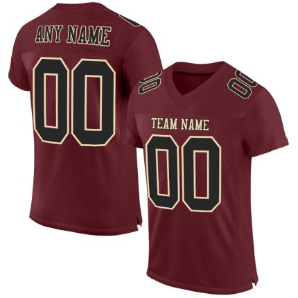 Personalized Authentic Football Jersey in Burgundy Black-Cream Mesh - Custom Team Apparel Personalized Burgundy Black-Cream