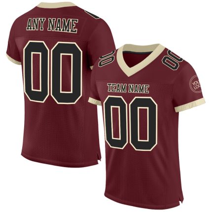 Custom Burgundy and Black Cream Mesh Football Jersey for Men 3 Personalized Burgundy Black-Cream Mesh Football Jersey 3