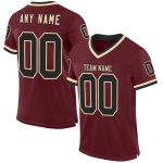 Personalized Burgundy Mesh Football Jersey | Black-Cream Throwback Design Personalized Burgundy Black-Cream Mesh Throwback