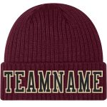 Personalized Knit Hat in Burgundy Black-Cream with Stitched Cuffs Personalized Burgundy Black-Cream Stitched Cuffed Knit