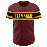 Personalized Burgundy Black Gold Authentic Baseball Jersey for Men and Women Personalized Burgundy Black-Gold Authentic Baseball