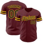 Personalized Burgundy Black Gold Baseball Jersey for Men and Women Personalized Burgundy Black-Gold Baseball Jersey