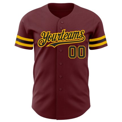 Personalized Burgundy Black Gold Baseball Jersey for Men and Women Personalized Burgundy Black-Gold Baseball Jersey