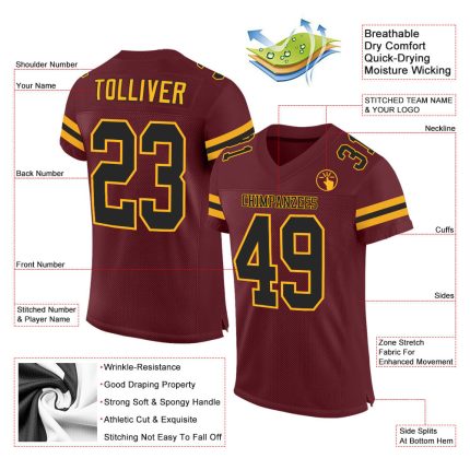 Custom Name Number Authentic Football Jersey Burgundy Black Gold Mesh Personalized Burgundy Black-Gold Mesh Authentic Football