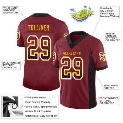 Personalized Burgundy Black Gold Mesh Drift Fashion Football Jersey for Men Personalized Burgundy Black-Gold Mesh Drift Fashion