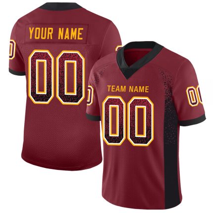Custom Name Number Personalized Burgundy Black Gold Mesh Football Jersey Drift Fashion Team Personalized Burgundy Black-Gold