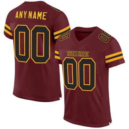 Personalized Burgundy Black-Gold Football Jersey Mesh for Men and Women Personalized Burgundy Black-Gold Mesh Football Jersey