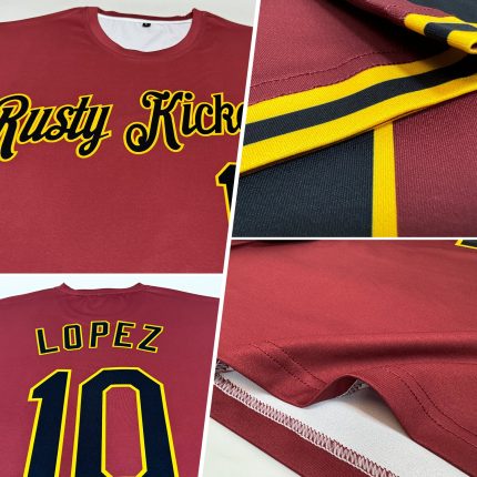 Custom Name and Number Performance T-Shirt in Burgundy and Black-Gold - Personalize Your Team Gear Personalized Burgundy