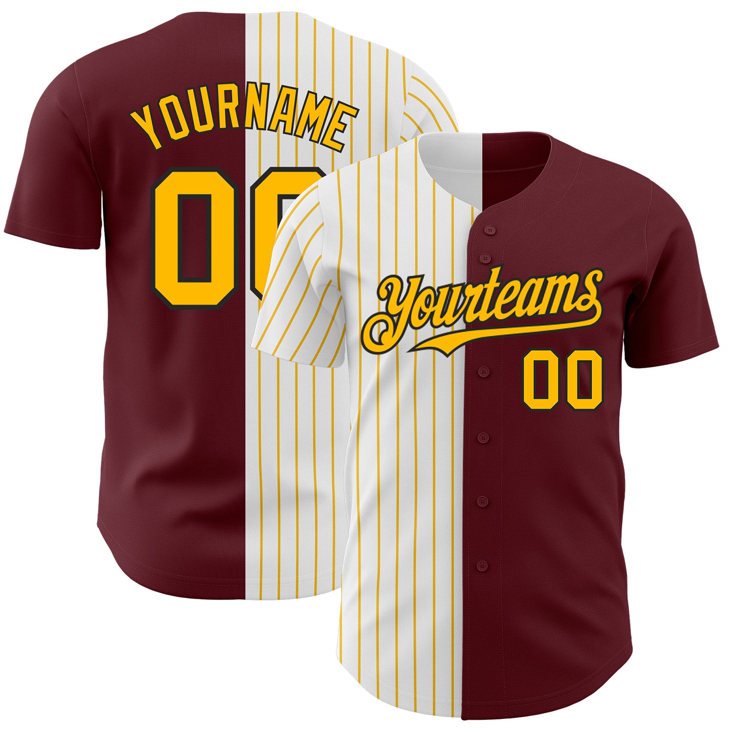Custom Name Number Baseball Jersey - Personalized Burgundy Black Gold Pinstripe Authentic Style Personalized Burgundy Black-Gold