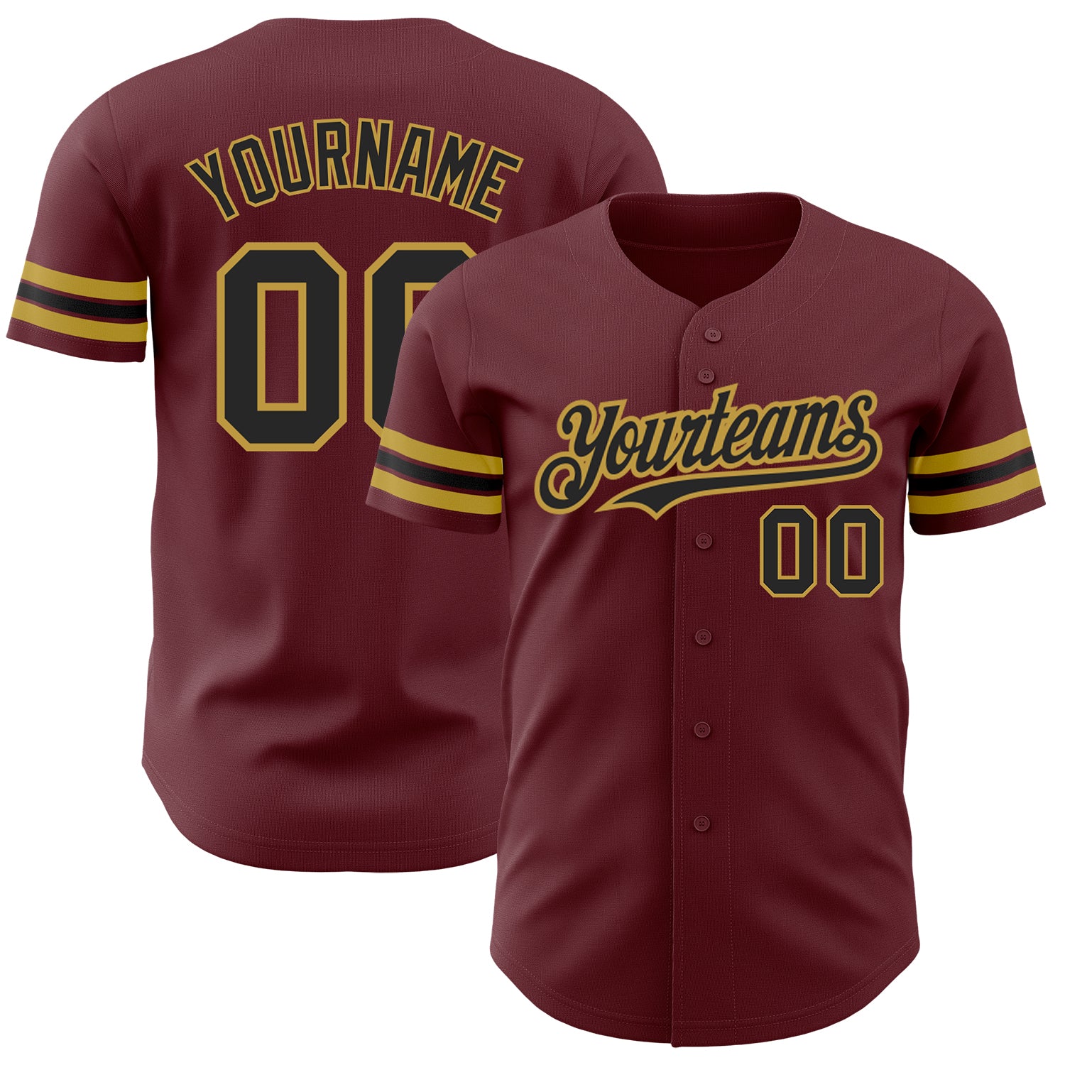 Personalized Authentic Baseball Jersey - Burgundy Black and Old Gold Design Personalized Burgundy Black-Old Gold Authentic