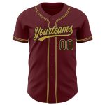 Custom Burgundy and Black Authentic Baseball Jersey with Name and Number Personalized Burgundy Black-Old Gold Authentic Baseball