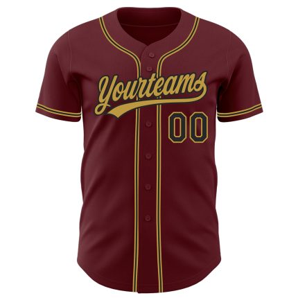 Custom Burgundy and Black Authentic Baseball Jersey with Name and Number Personalized Burgundy Black-Old Gold Authentic Baseball
