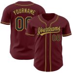Custom Burgundy and Black Authentic Baseball Jersey with Name and Number Personalized Burgundy Black-Old Gold Authentic Baseball
