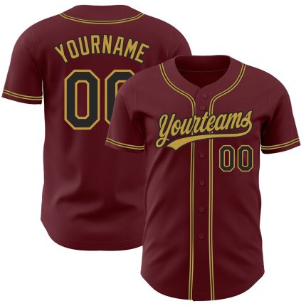 Custom Burgundy and Black Authentic Baseball Jersey with Name and Number Personalized Burgundy Black-Old Gold Authentic Baseball