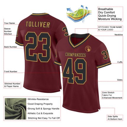 Personalized Burgundy Black-Old Gold Throwback Football Jersey - Custom Mesh Fit Personalized Burgundy Black-Old Gold Mesh