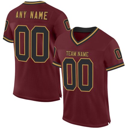 Personalized Burgundy Black-Old Gold Throwback Football Jersey - Custom Mesh Fit Personalized Burgundy Black-Old Gold Mesh