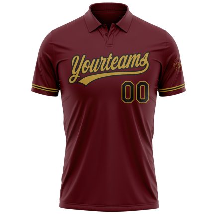 Personalized Performance Vapor Golf Polo Shirt in Burgundy, Black, and Old Gold Personalized Burgundy Black-Old Gold Performance