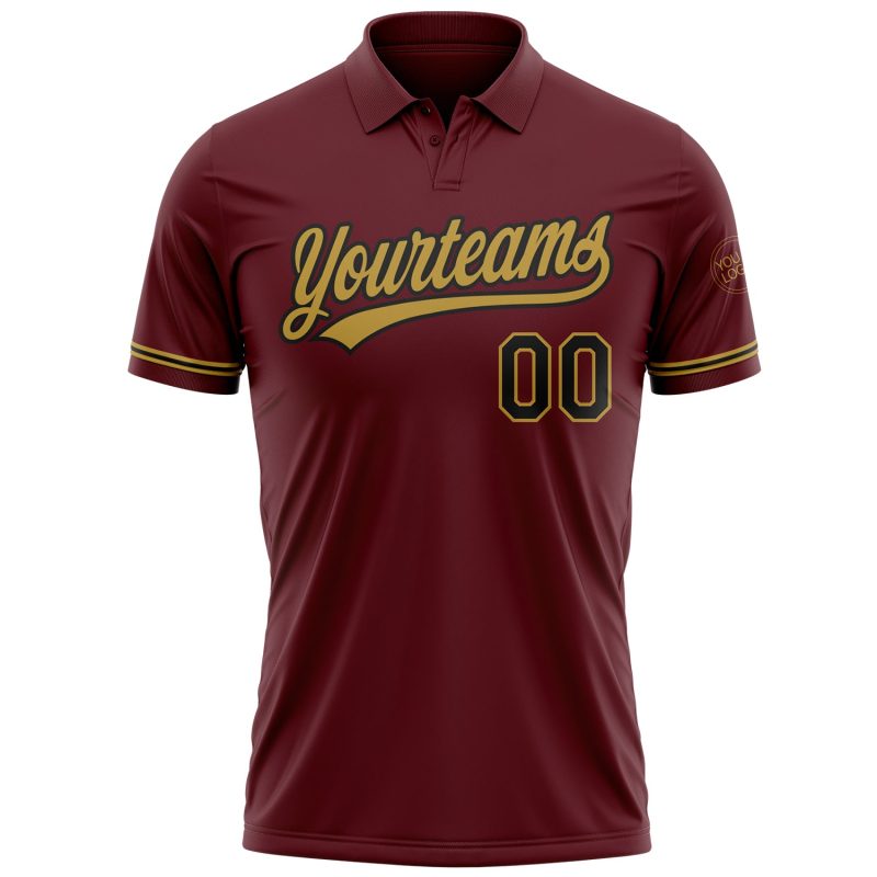 Custom Name Number Personalized Burgundy Black Gold Golf Polo Shirt - Performance Vapor Team Apparel Personalized Burgundy