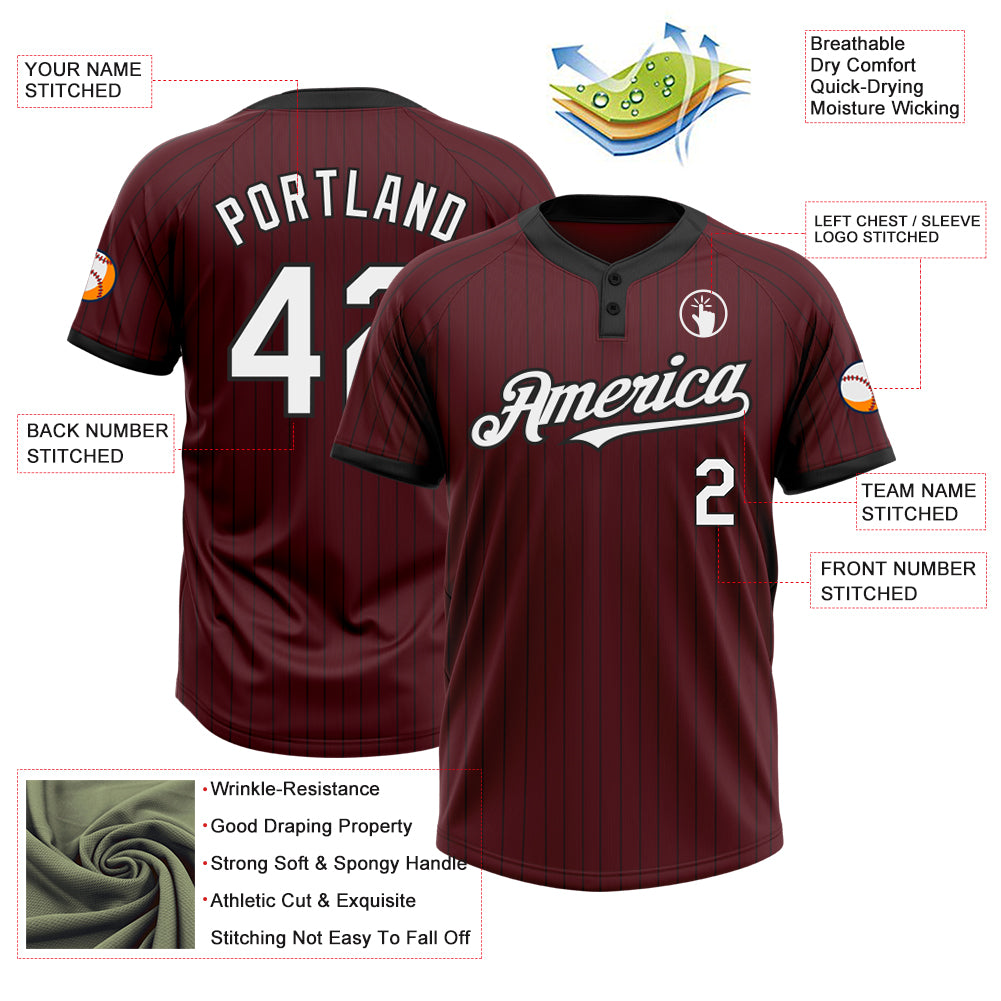 Personalized Burgundy Black Pinstripe White Two-Button Unisex Softball Jersey Team Custom Name and Number Custom Name Number Unisex Softball Jersey Burgundy Black Pinstripe Two-Button - Personalized Team Apparel Personalized Burgundy - Image 3