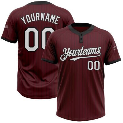 Custom Name Number Unisex Softball Jersey Burgundy Black Pinstripe Two-Button - Personalized Team Apparel Personalized Burgundy