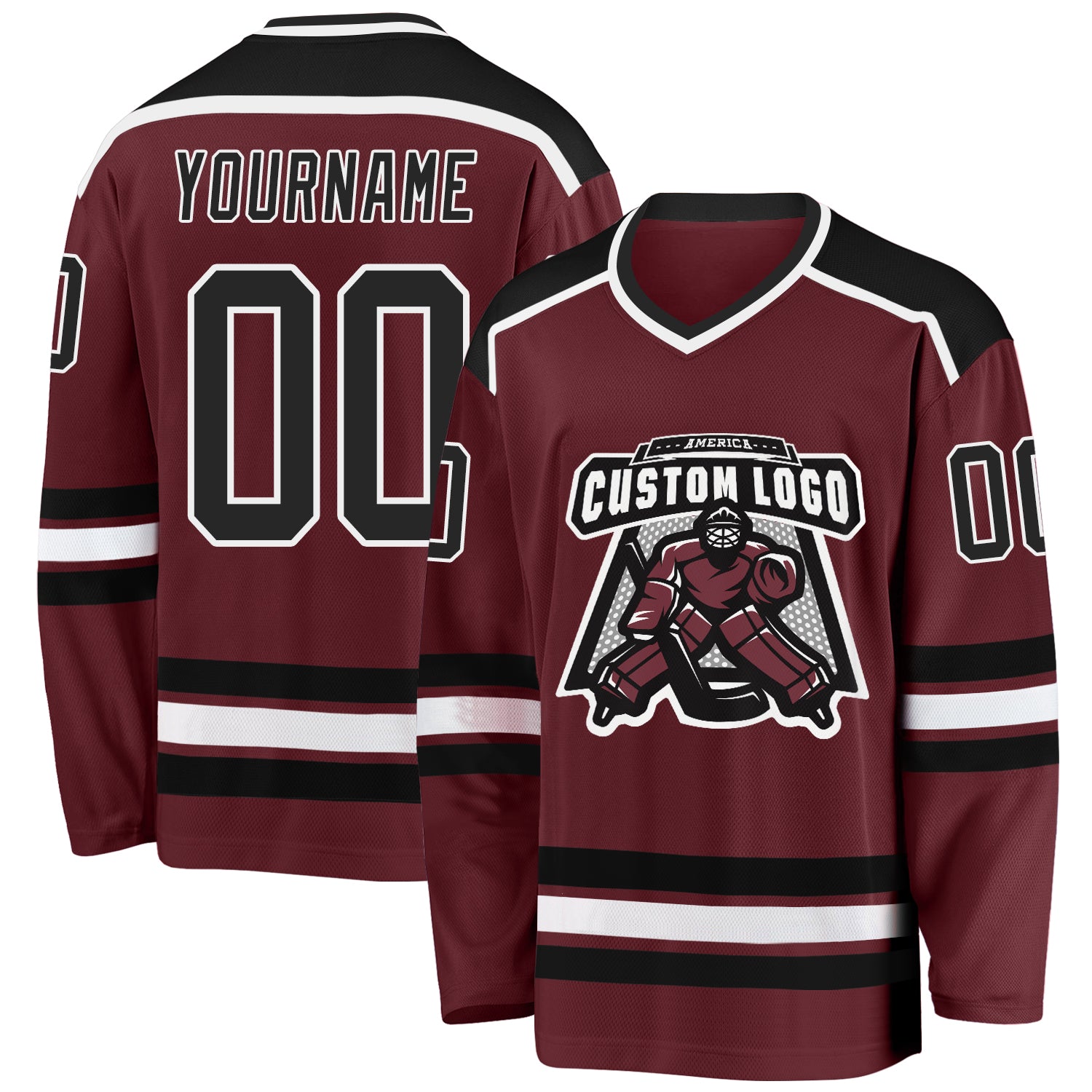 Personalized Burgundy Hockey Jersey with Black and White Accents, Custom Team Apparel Personalized Burgundy Black-White Hockey