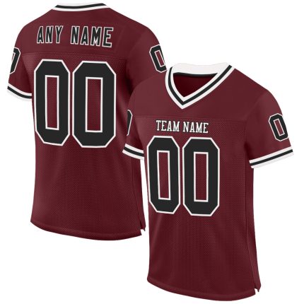 Custom Name Number Throwback Football Jersey - Personalized Burgundy Black-White Mesh Team Jersey Personalized Burgundy Black-White
