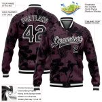 Personalized 3D Bomber Jacket for Plants and Flowers in Burgundy Black-White, Varsity Letterman Style, Full-Snap Closure