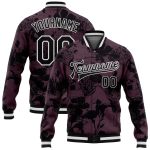 Personalized 3D Bomber Jacket for Plants and Flowers in Burgundy Black-White, Varsity Letterman Style, Full-Snap Closure