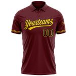 Personalized Performance Golf Polo Shirt in Burgundy Black-Yellow for Men Personalized Burgundy Black-Yellow Performance
