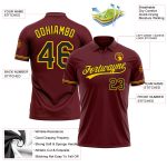 Personalized Performance Golf Polo Shirt in Burgundy Black-Yellow for Men Personalized Burgundy Black-Yellow Performance