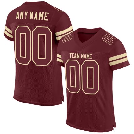 Custom Burgundy and Cream Football Jersey - Personalized Name and Number Mesh Authentic Design Personalized Burgundy Burgundy-Cream
