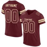 Personalized Burgundy Cream Football Jersey - Custom Mesh Sports Apparel Personalized Burgundy Burgundy-Cream Mesh Football