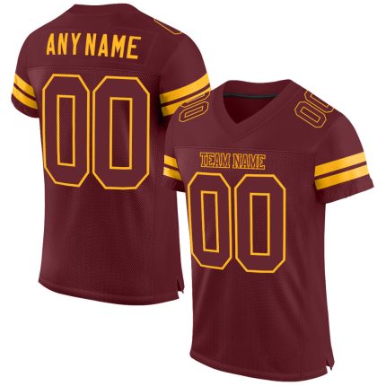 Custom Name Number Authentic Football Jersey Burgundy and Gold Mesh - Personalized Team Jersey Personalized Burgundy Burgundy-Gold
