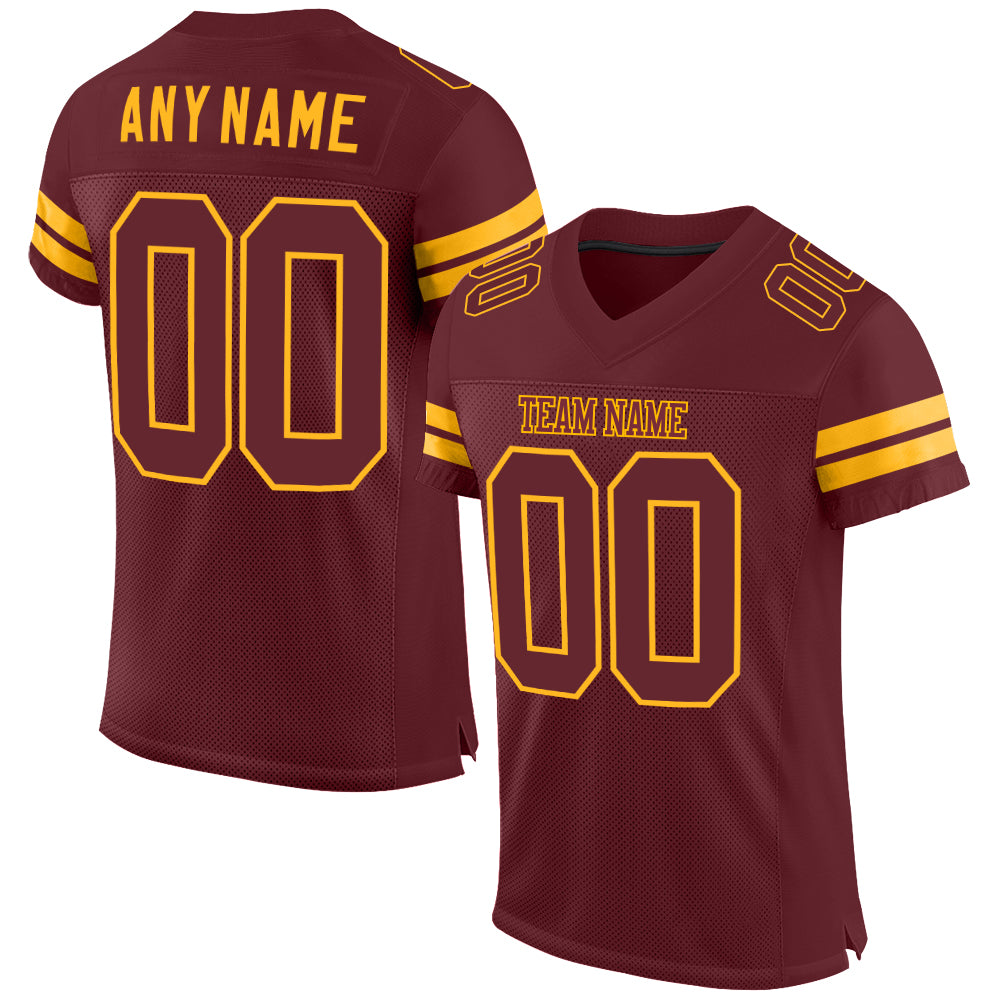 Personalized Burgundy Gold Mesh Football Jersey - Custom Sports Apparel Personalized Burgundy Burgundy-Gold Mesh Football