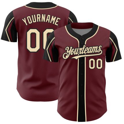 Custom Baseball Jersey with Personalized Name and Number - Burgundy City Cream-Black, 3 Colors, Arm Shapes Personalized Burgundy