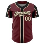 Custom Baseball Jersey with Personalized Name and Number - Burgundy City Cream-Black, 3 Colors, Arm Shapes Personalized Burgundy