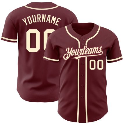 Custom Name & Number Personalized Burgundy Cream Authentic Baseball Jersey Personalized Burgundy Cream Authentic Baseball