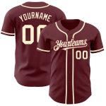 Personalized Burgundy Baseball Jersey with Cream Accents - Custom Sports Apparel Personalized Burgundy Cream Baseball Jersey