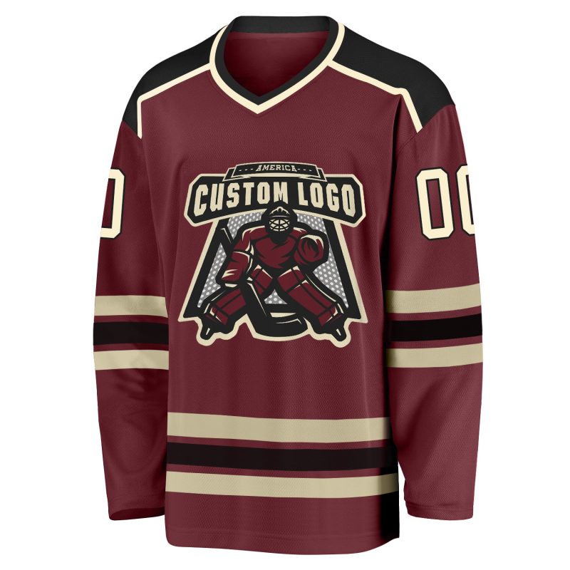 Personalized Burgundy and Black Hockey Jersey for Men and Women - Customizable 3 Personalized Burgundy Cream-Black Hockey