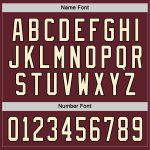 Custom burgundy, cream and black hockey jersey, detail of the printed panel