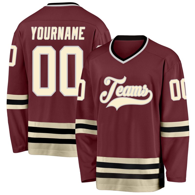 Custom Burgundy and Cream-Black Hockey Jersey - Personalized Sports Apparel Personalized Burgundy Cream-Black Hockey Jersey