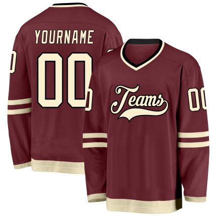 Custom burgundy, cream and black hockey jersey