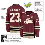 Custom Name Number Hockey Jersey - Personalized Burgundy Cream-Black Team Jersey Personalized Burgundy Cream-Black Hockey